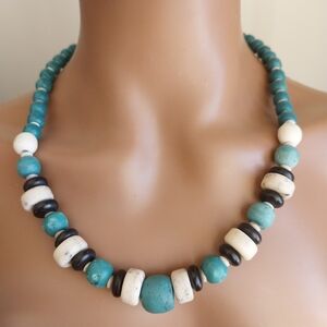 Turquoise (Jasper) and White Beaded Necklace